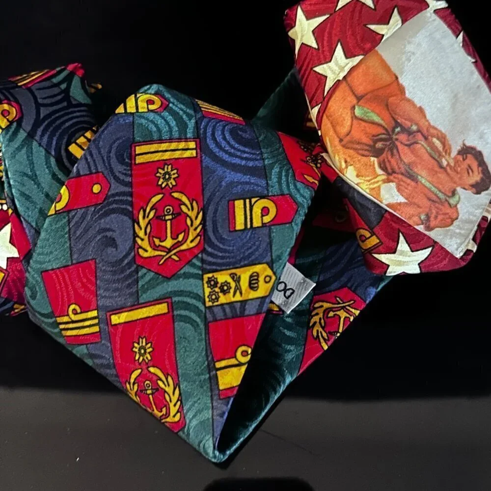 Dolce & Gabbana Tie Extraordinary Peek a Boo Pin Up Girl Medallion Shield Silk